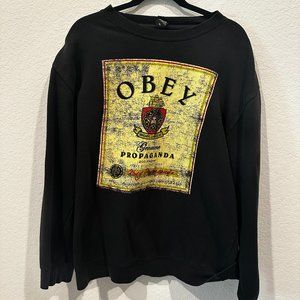 Obey Men's Black Long Sleeve Pullover Crew Neck Cardigan Sweatshirt, Size XL